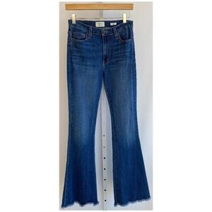 LTJ Denim Bella Raw Hem Flare Medium Wash Jeans 27